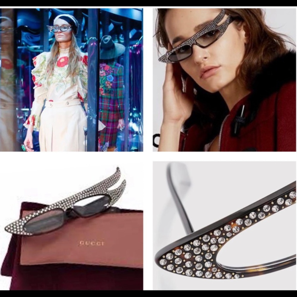 GUCCI DRAMATIC & FUTURISTIC CRYSTAL EMBELLISHED CAT EYE SUNGLASSES - Picture 12 of 16